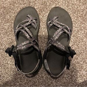 Purple and Grey chacos